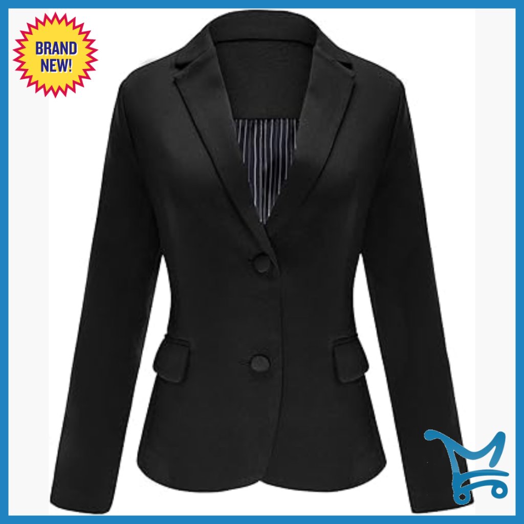 Polyester Work Blazer With Notched Lapel Pockets Button Office Jacket